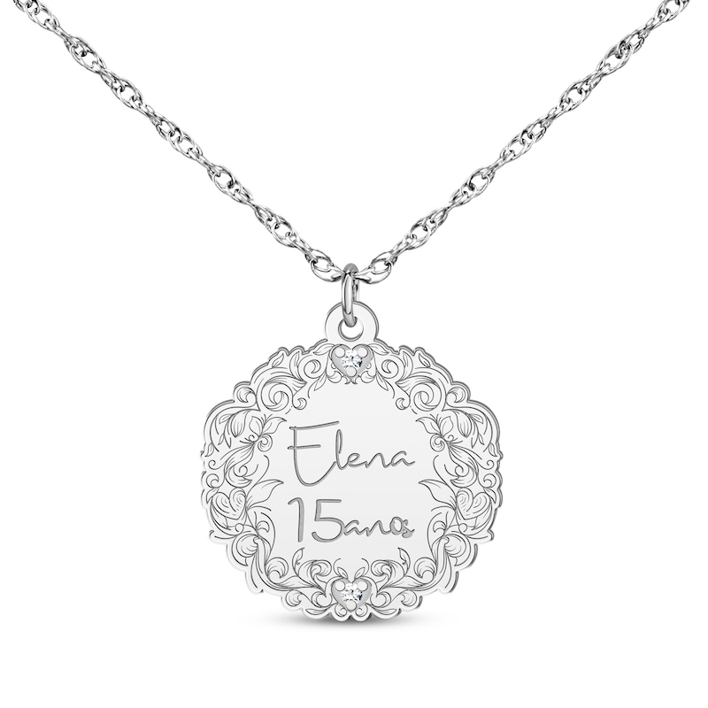 Main Image 3 of Engravable Diamond Accent Vine Necklace 14K White Gold 18&quot;