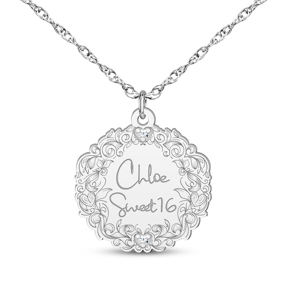 Personalized Disc Necklace with Diamond Accent Sterling Silver 18"