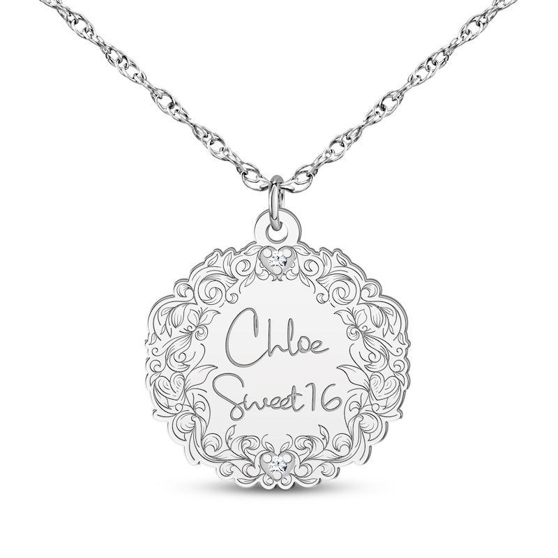 Main Image 1 of Personalized Disc Necklace with Diamond Accent Sterling Silver 18&quot;