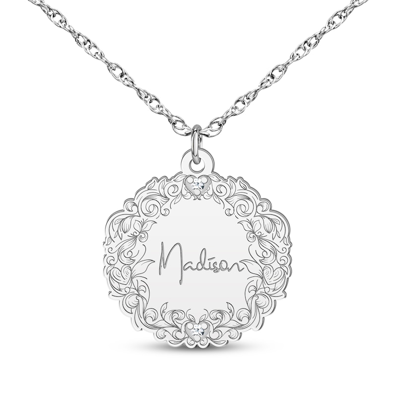 Main Image 2 of Personalized Disc Necklace with Diamond Accent Sterling Silver 18&quot;