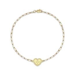 Engravable Heart Paperclip Chain Bracelet 14K Yellow Gold 7.5&quot;