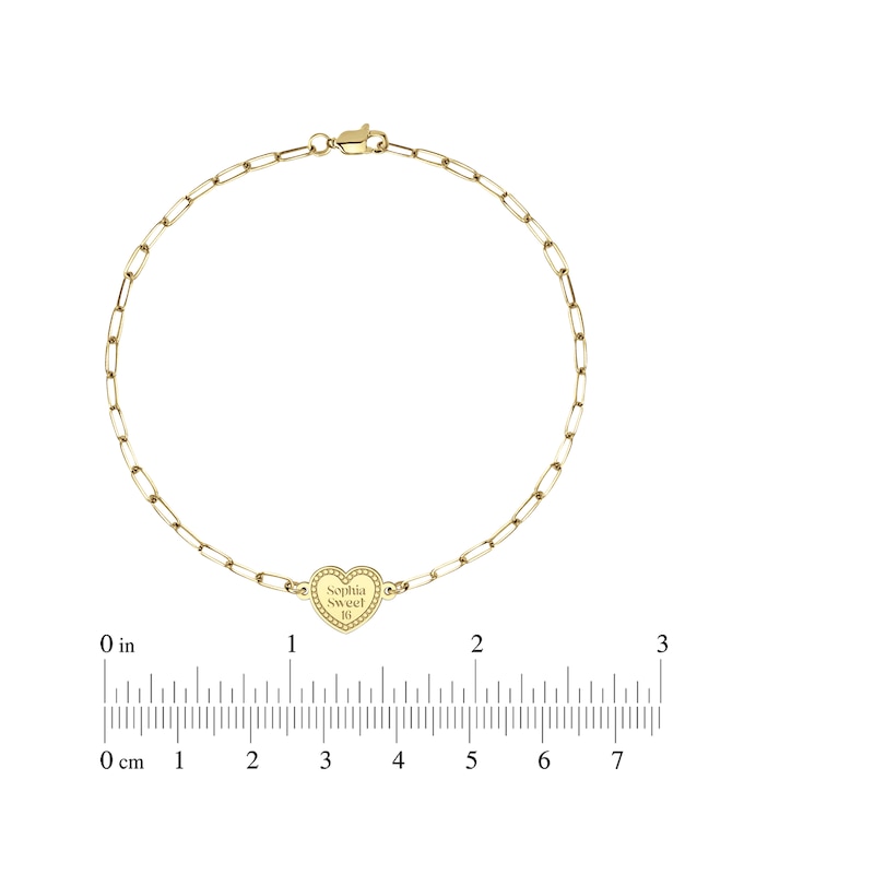 Engravable Heart Paperclip Chain Bracelet 14K Yellow Gold 7.5"