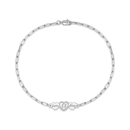 Engravable Three Hearts Paperclip Chain Bracelet 14K White Gold