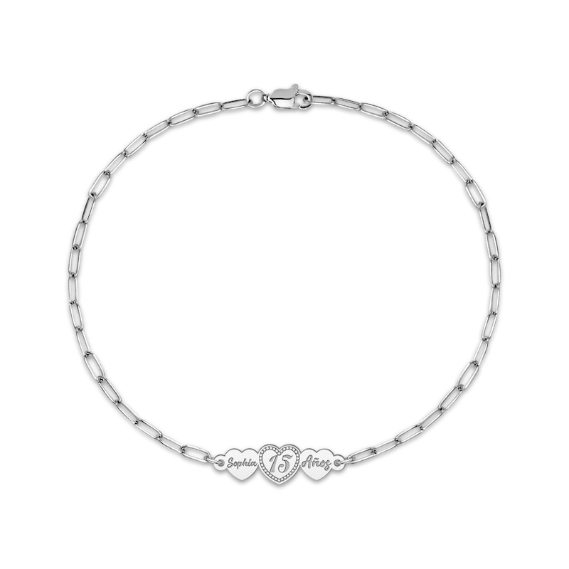 Engravable Three Hearts Paperclip Chain Bracelet Sterling Silver