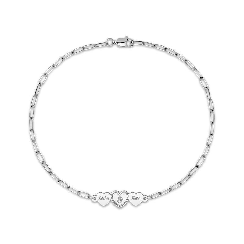 Engravable Three Hearts Paperclip Chain Bracelet Sterling Silver