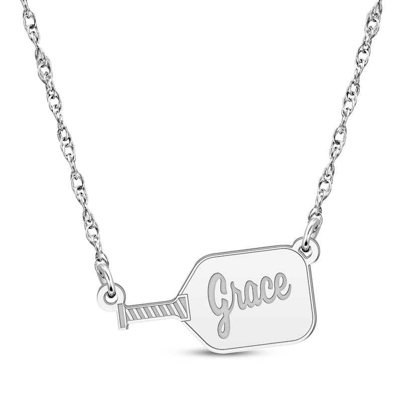 Main Image 1 of Engravable Pickleball Paddle Name Necklace 10K White Gold 18&quot;