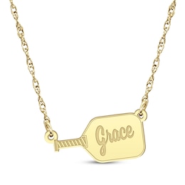 Engravable Pickleball Paddle Name Necklace 10K Yellow Gold 18&quot;