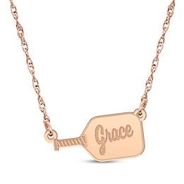 Engravable Pickleball Paddle Name Necklace 14K Rose Gold 18&quot;