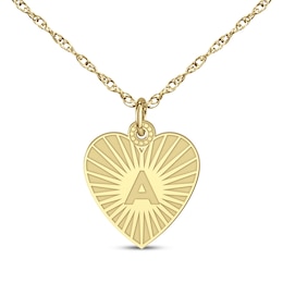 Engravable Heart-Shaped Initial Starburst Necklace 10K Yellow Gold 18&quot;