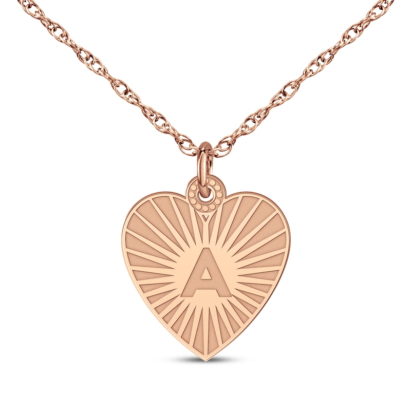 Main Image 1 of Engravable Heart-Shaped Initial Starburst Necklace 14K Rose Gold 18&quot;