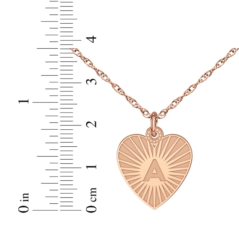 Main Image 4 of Engravable Heart-Shaped Initial Starburst Necklace 14K Rose Gold 18&quot;