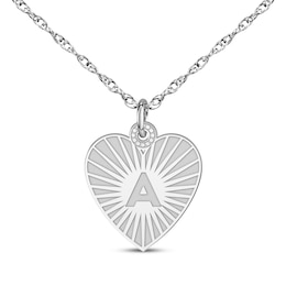 Engravable Heart-Shaped Initial Starburst Necklace 14K White Gold 18&quot;