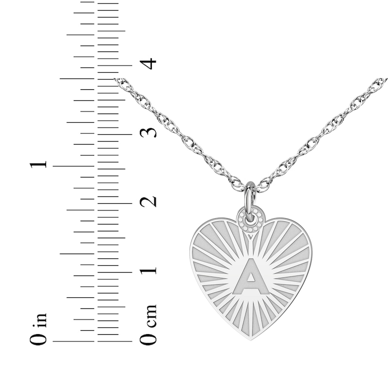 Main Image 4 of Engravable Heart-Shaped Initial Starburst Necklace 14K White Gold 18&quot;