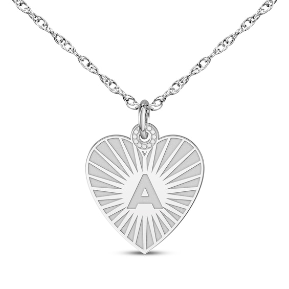 Engravable Heart-Shaped Initial Starburst Necklace Sterling Silver 18"