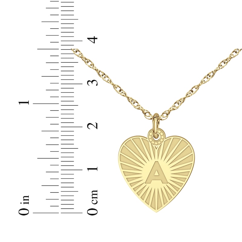 Engravable Heart-Shaped Initial Starburst Necklace 14K Yellow Gold 18"