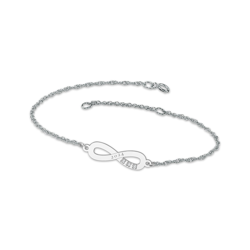 Engravable Infinity Symbol Diamond Accent Name Bracelet 10K White Gold 7.25"