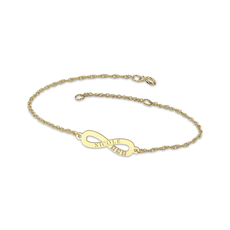 Main Image 1 of Engravable Infinity Symbol Diamond Accent Name Bracelet 10K Yellow Gold 7.25&quot;