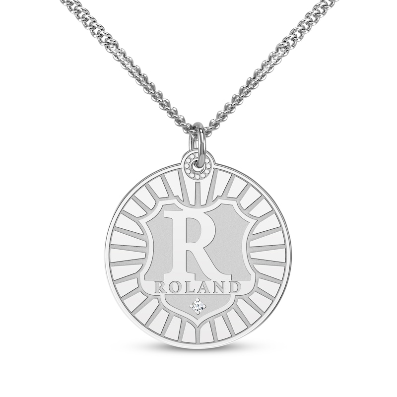 Main Image 1 of Men's Initial & Name Diamond Accent Disc Necklace Sterling Silver 22&quot;