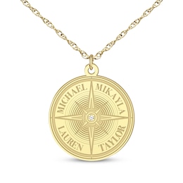 Diamond Accent Engravable Compass Necklace 10K Yellow Gold 18&quot;