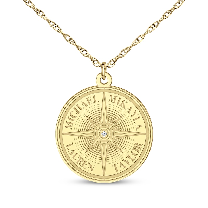 Main Image 1 of Diamond Accent Engravable Compass Necklace 10K Yellow Gold 18&quot;