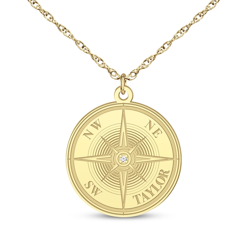 Main Image 2 of Diamond Accent Engravable Compass Necklace 10K Yellow Gold 18&quot;