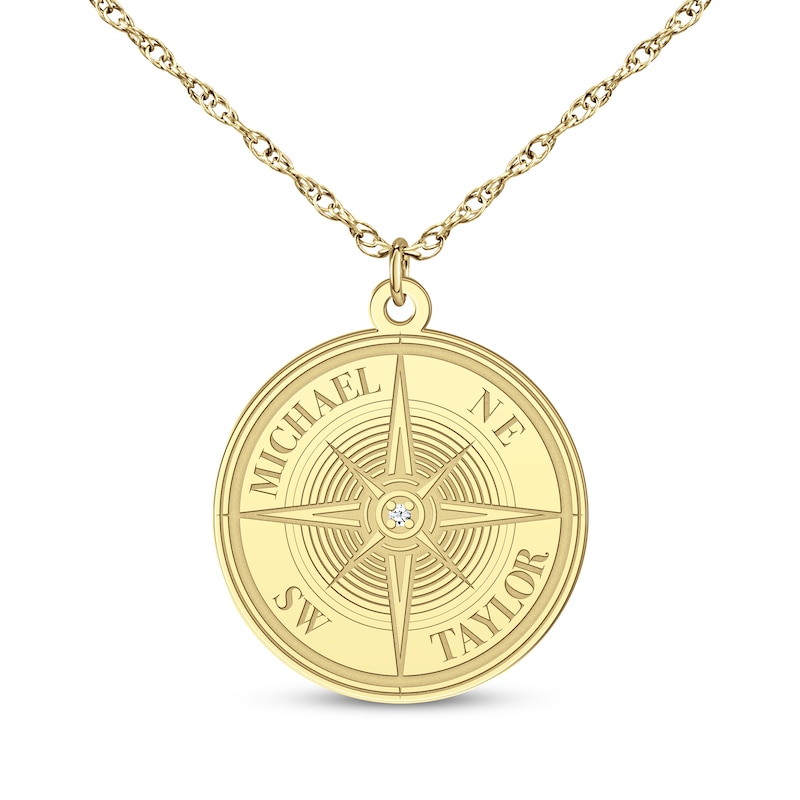 Main Image 3 of Diamond Accent Engravable Compass Necklace 10K Yellow Gold 18&quot;