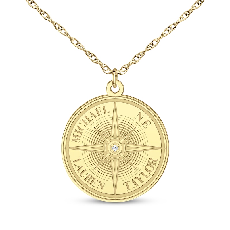 Main Image 4 of Diamond Accent Engravable Compass Necklace 10K Yellow Gold 18&quot;