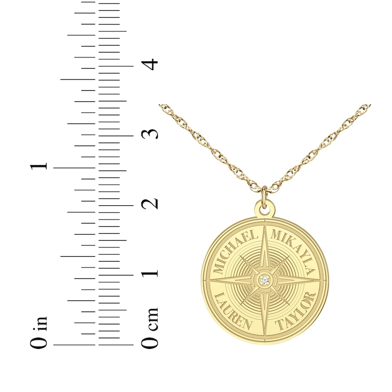 Main Image 7 of Diamond Accent Engravable Compass Necklace 10K Yellow Gold 18&quot;