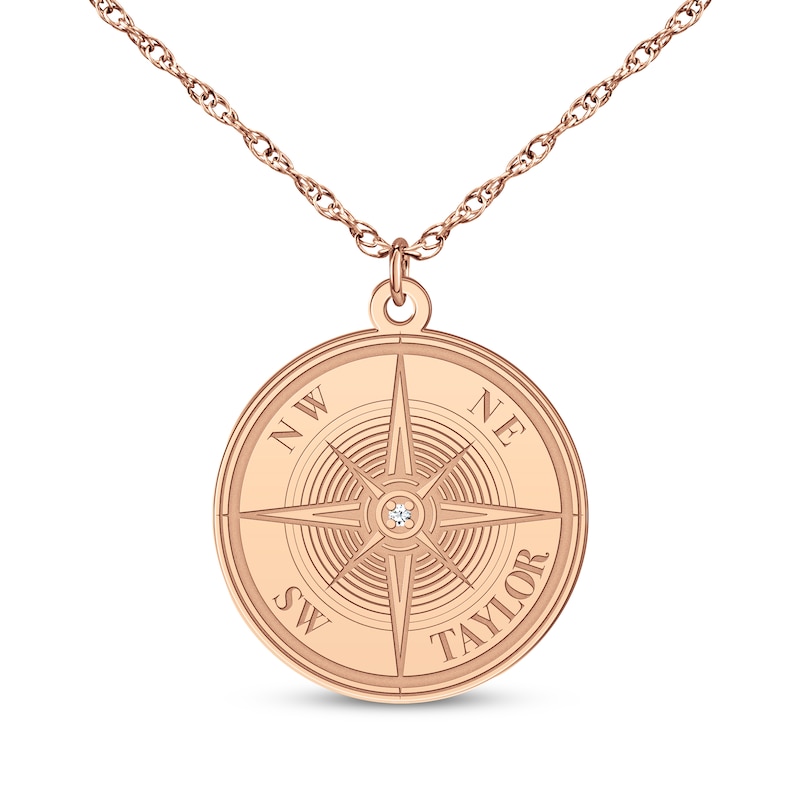 Main Image 2 of Diamond Accent Engravable Compass Necklace 14K Rose Gold 18&quot;