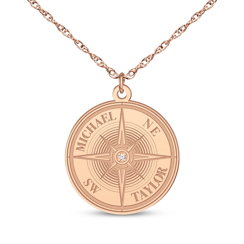 Main Image 3 of Diamond Accent Engravable Compass Necklace 14K Rose Gold 18&quot;