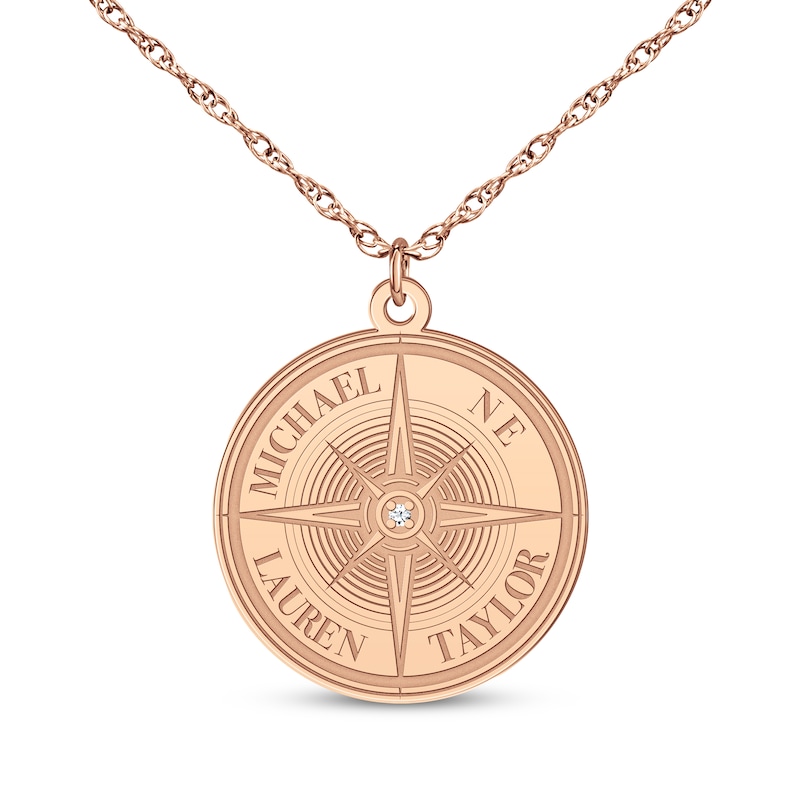 Main Image 4 of Diamond Accent Engravable Compass Necklace 14K Rose Gold 18&quot;