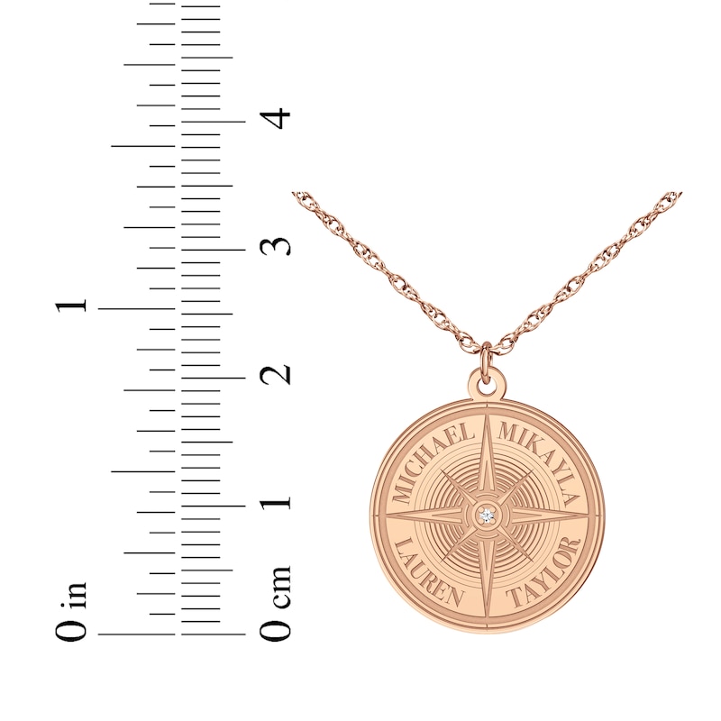 Main Image 7 of Diamond Accent Engravable Compass Necklace 14K Rose Gold 18&quot;