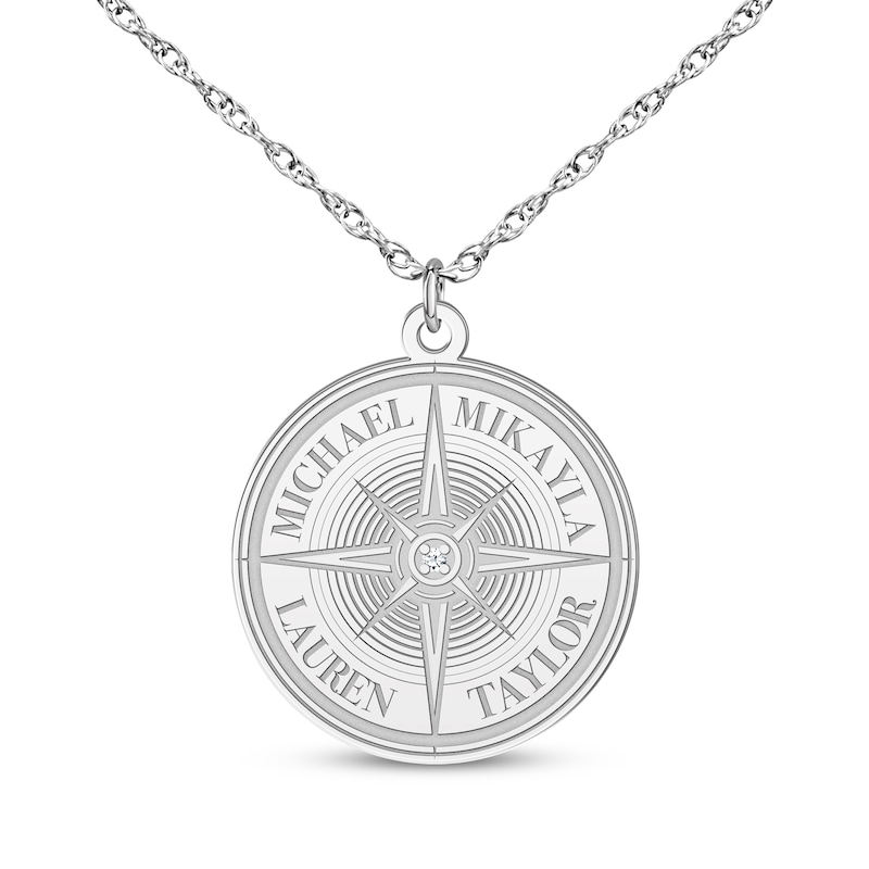 Main Image 1 of Diamond Accent Engravable Compass Necklace 14K White Gold 18&quot;