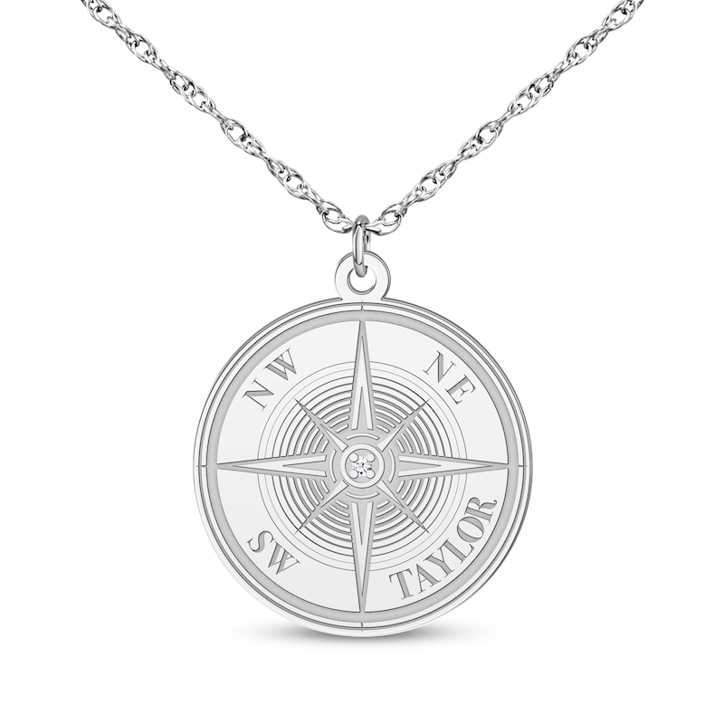 Main Image 2 of Diamond Accent Engravable Compass Necklace 14K White Gold 18&quot;