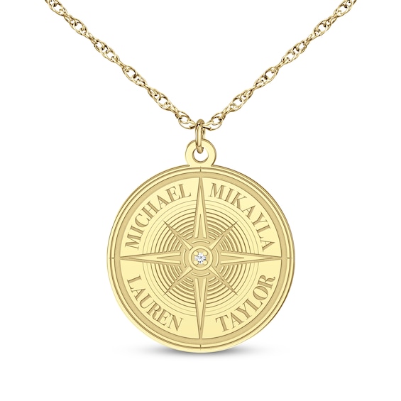 Diamond Accent Engravable Compass Necklace 14K Yellow Gold 18"