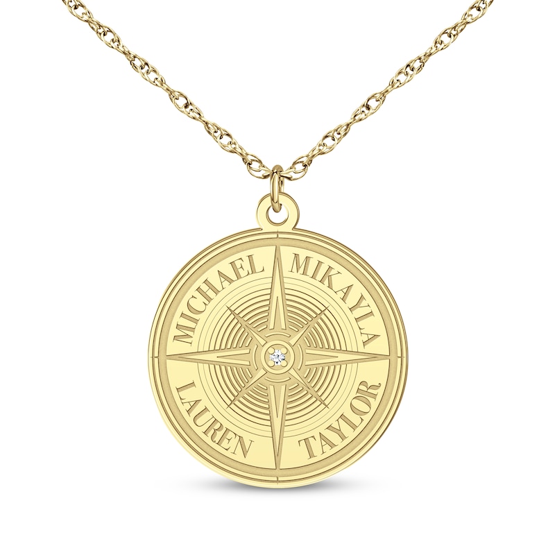 Main Image 1 of Diamond Accent Engravable Compass Necklace 14K Yellow Gold 18&quot;