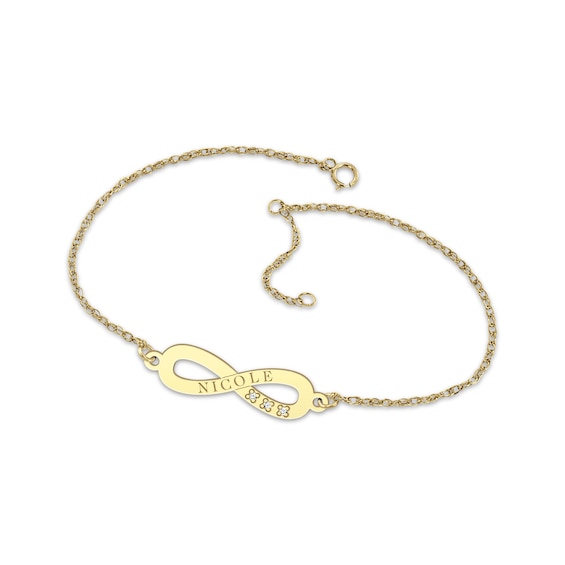 Engravable Infinity Symbol Diamond Accent Name Anklet 10K Yellow Gold 9.5"