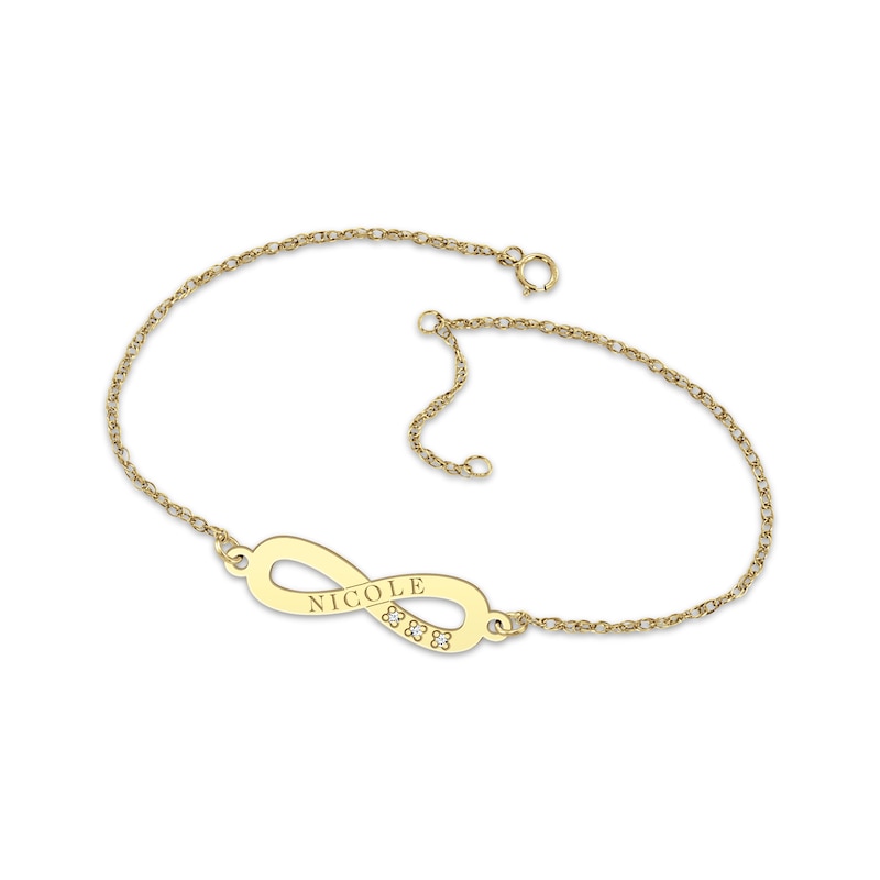 Main Image 1 of Engravable Infinity Symbol Diamond Accent Name Anklet 10K Yellow Gold 9.5&quot;