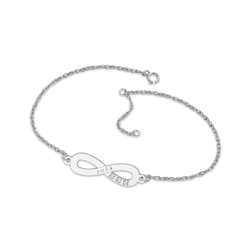 Engravable Infinity Symbol Diamond Accent Name Anklet Sterling Silver 9.5"
