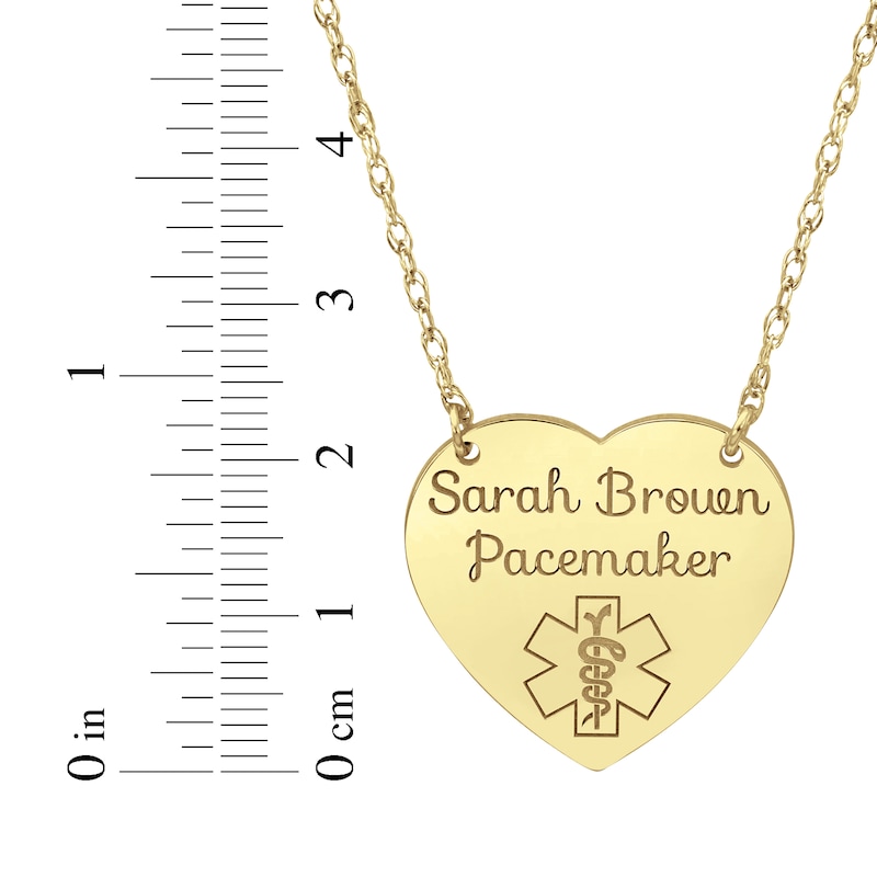 Heart-Shaped Medical Alert Notification Necklace 10K Yellow Gold 18"