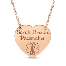 Heart-Shaped Medical Alert Notification Necklace 14K Rose Gold 18&quot;