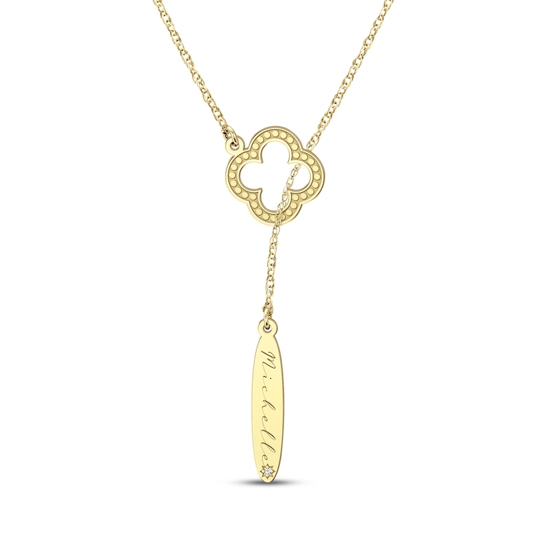 Main Image 1 of Name & Diamond Accent Clover Lariat Necklace 10K Yellow Gold 22&quot;