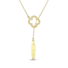 Name & Diamond Accent Clover Lariat Necklace 14K Yellow Gold 22&quot;