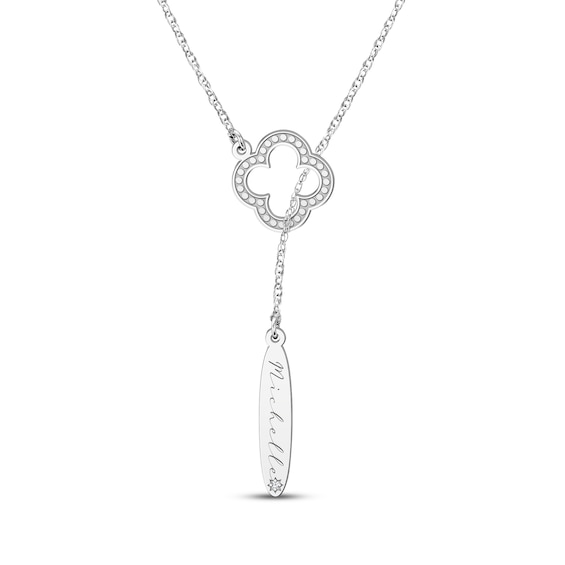 Name & Diamond Accent Clover Lariat Necklace Sterling Silver 22"