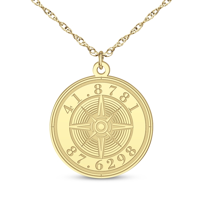 Compass Coordinates Necklace 14K Yellow Gold 18"