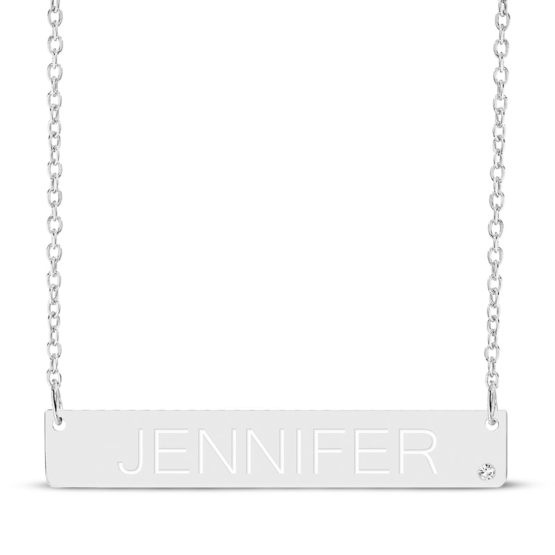 Main Image 1 of Name & Diamond accent Bar Necklace Sterling Silver 18&quot;