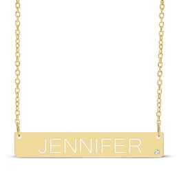 Name & Diamond accent Bar Necklace 14K Yellow Gold 18&quot;