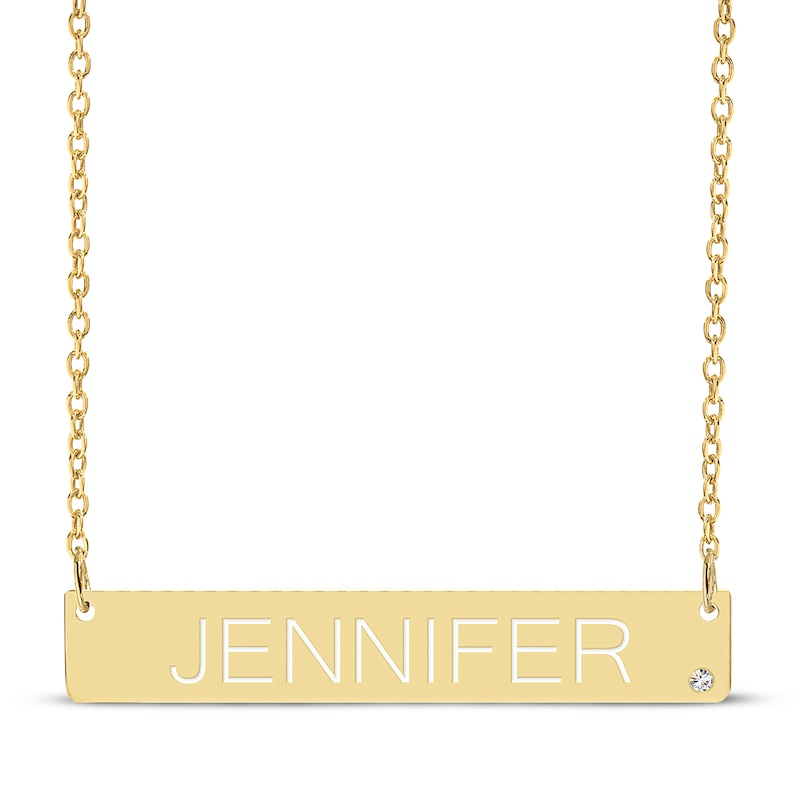 Main Image 1 of Name & Diamond accent Bar Necklace 14K Yellow Gold 18&quot;