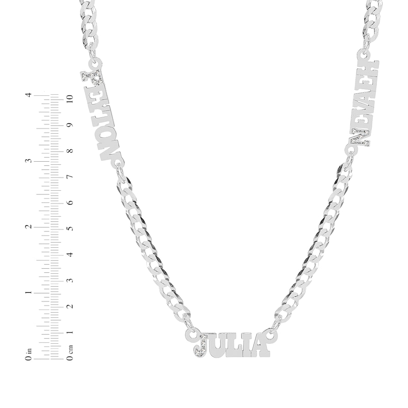 Main Image 2 of Diamond 3 Name Station Curb Chain Necklace 1/15 ct tw Sterling Silver 18&quot;