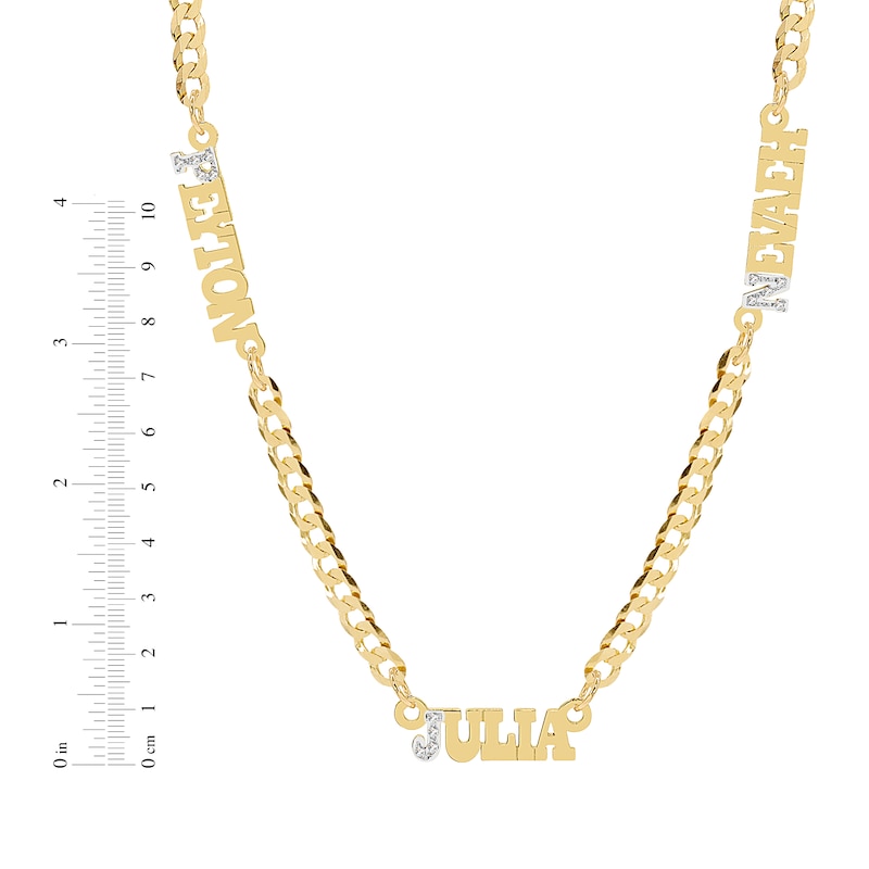 Main Image 2 of Diamond 3 Name Station Curb Chain Necklace 1/15 ct tw 14K Yellow Gold 18&quot;